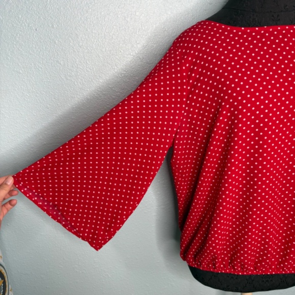 SOHO Jeans New York & Company Jeans Red White Polka Dot Blouse - Picture 5 of 12